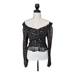 Lulus Black Metallic Peplum Ruffle Blouse Off Shoulder Party Top S